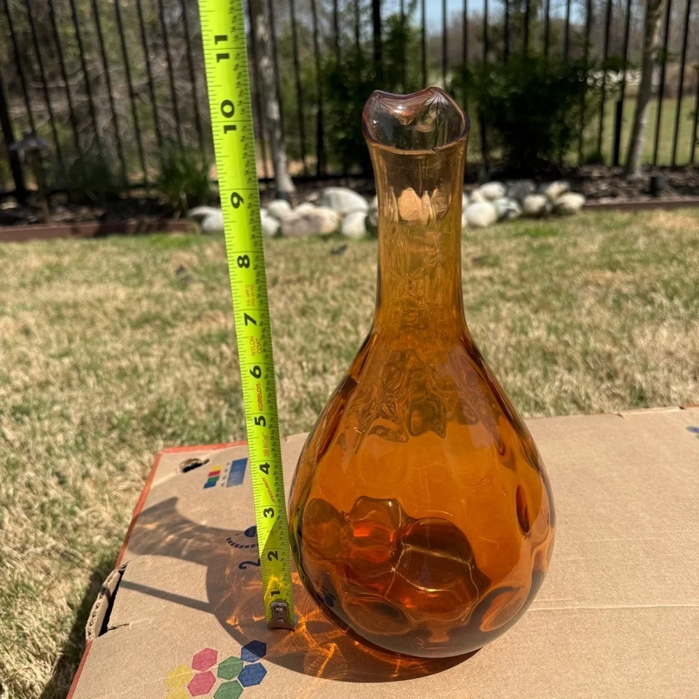 Mid Century Amber Swung Glass Vase 10” MCM Viking Style Retro Art Glass Vintage